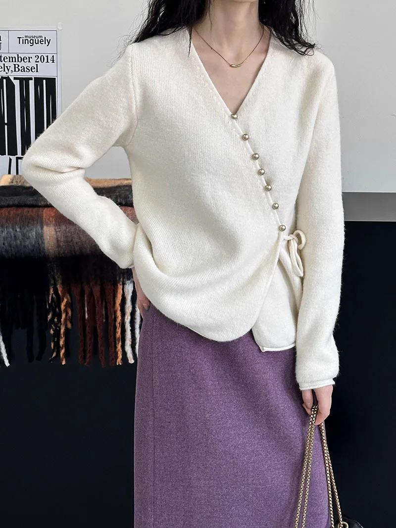 2023 New Women Cardigans V-Neck Coat Sweater Women Beige Cape Vintage Single Button Knitted Cardigan Women Autumn Tops