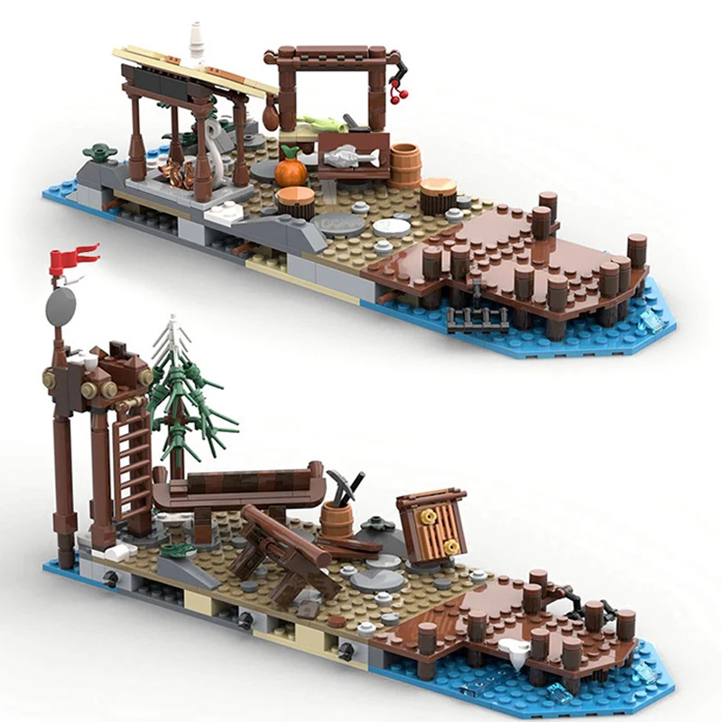 

Набор строительных блоков средневекового деревня викингов MOC- 165091 Архитектурная модель пиратской серии, коллекция игрушек для взрослых, подарок