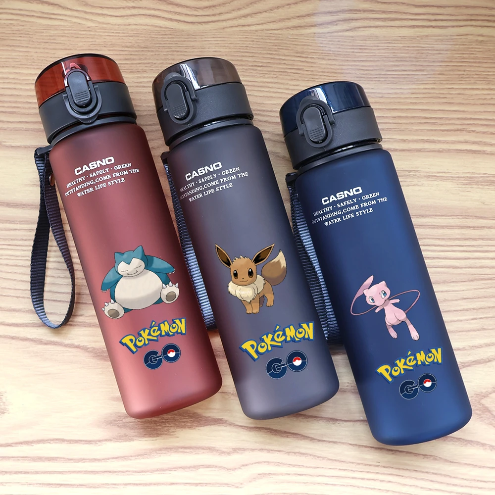 560ml Pokemon Red Gray Green Blue Plastic Travel Water Cup Mewtwo Charizard Portable Leakproof Outdoor Sports Drinking Bottle