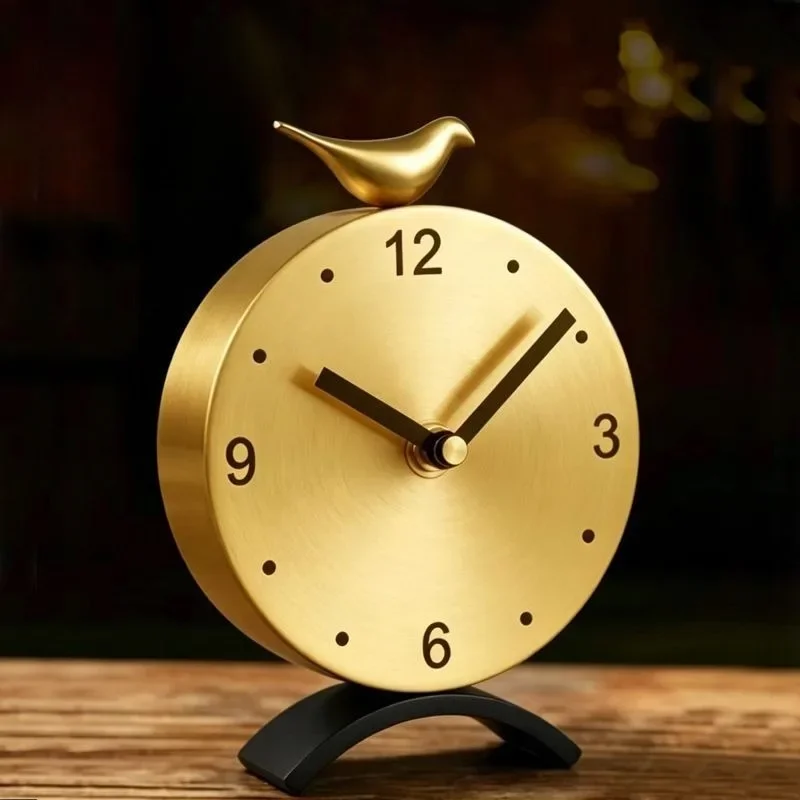 Creative Silent Brass Table Clock Low Power Durable Anti-slip Base Smooth Edge Anti-rust Desk Clock Light Luxury Classics Elegan