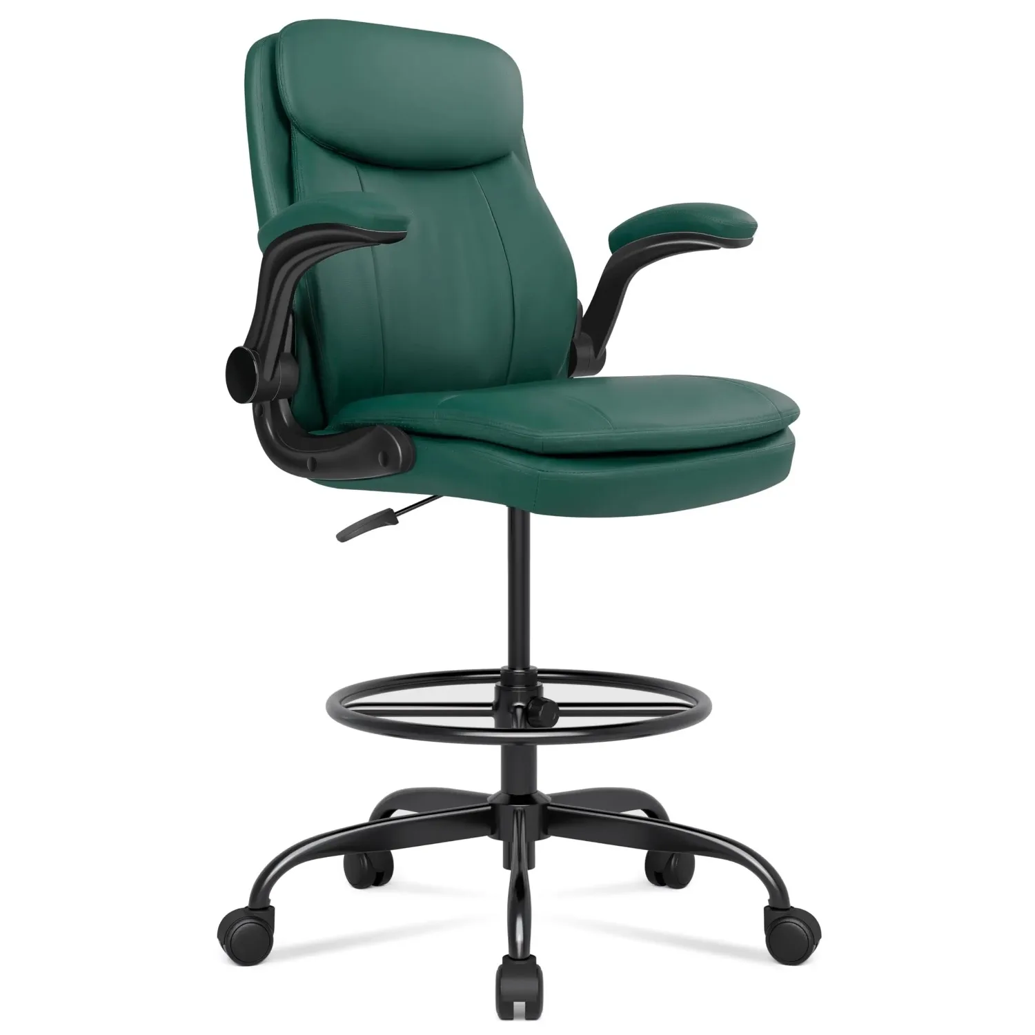 Leather Drafting Chair, Tall Office Chair for Standing Desk, High Executive Office Chair with Adjustable Height and