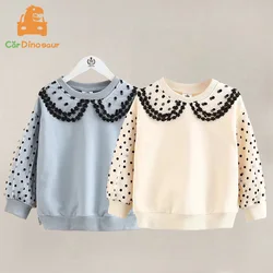 Spring Autumn Fashion 2 3 4 5 6 8 9 10 11 12 Years Children Outwear Cotton Dot Lace Sleeve Patchwork Kids Baby Girls Sweatshirt