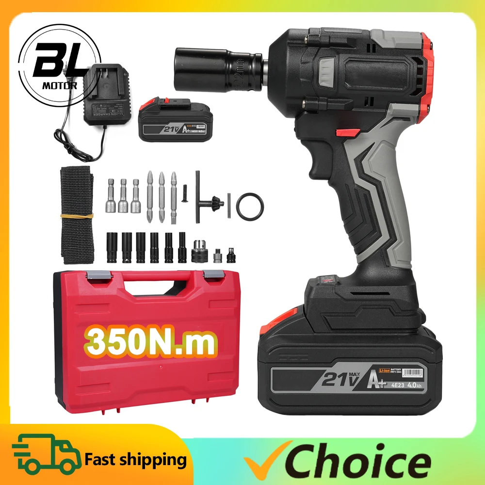 21V Cordless Impact Wrench Max Torque 350N.m Brushless Motor 2300RPM Impact Driver 1/2 Inch Household Electric Impact Wrench