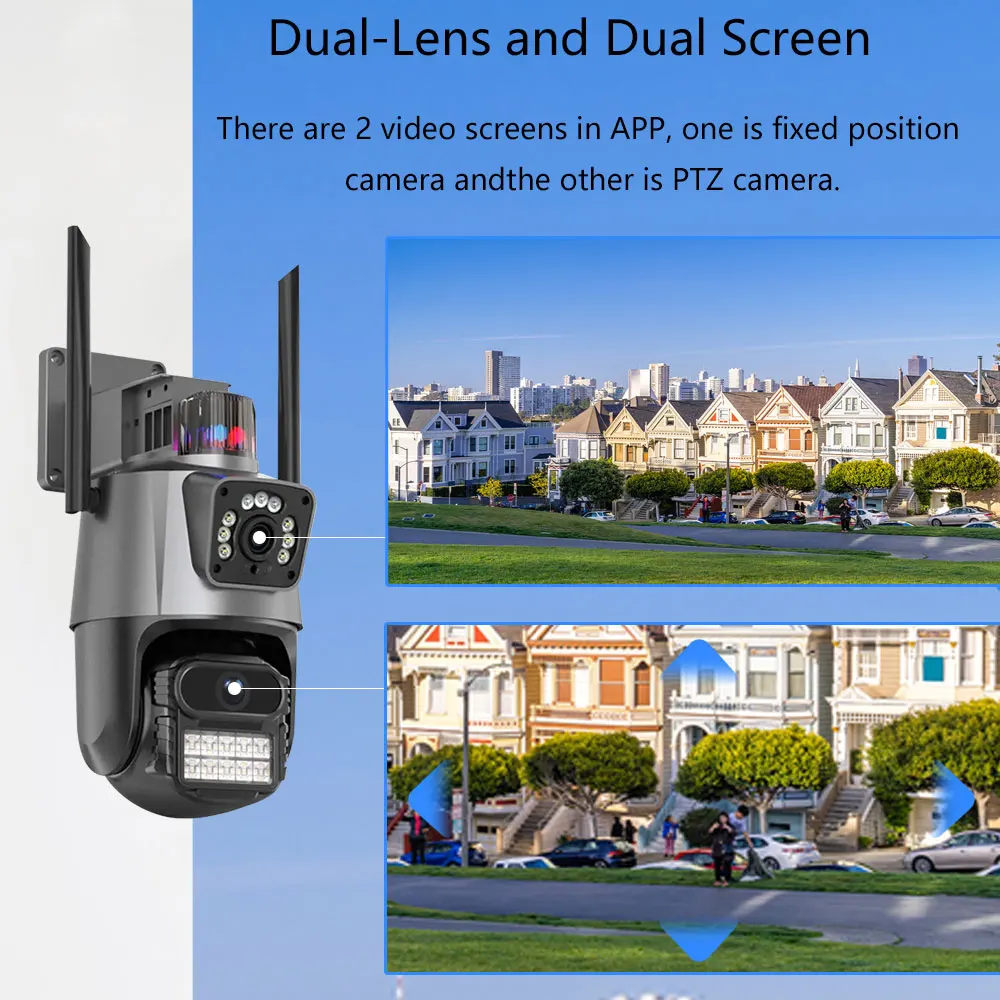 8MP PTZ WiFi Camera Dual Lens Night Vision Human Motion Detection CCTV Video Surveillance Camera 4MP Security IP Camera