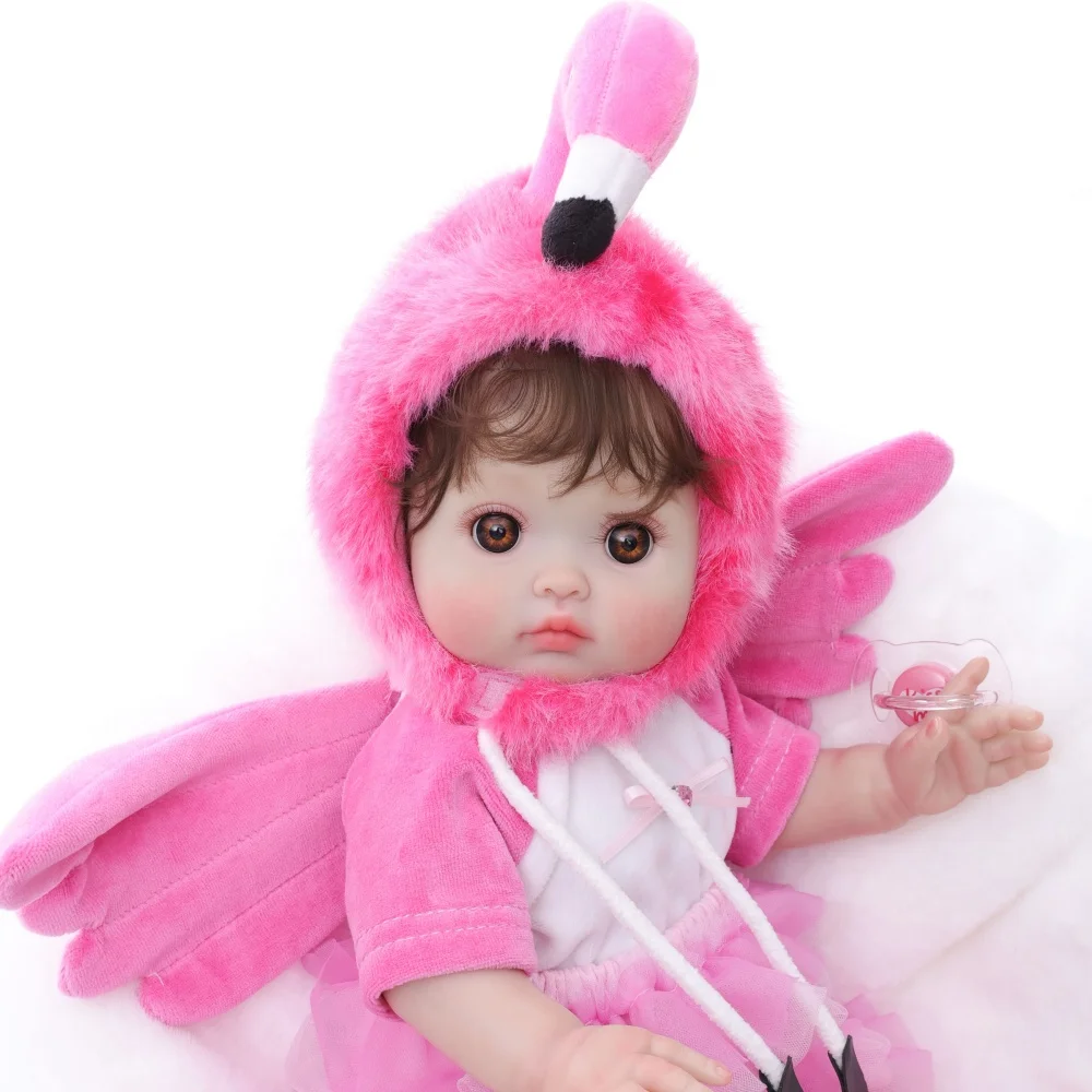 

Cloveray 18 inch kawaii Full Body Vinyl Realistic Reborn Baby Doll Cute Soft Flamingo Plush Set Vinyl Doll High Quality Kid Gift