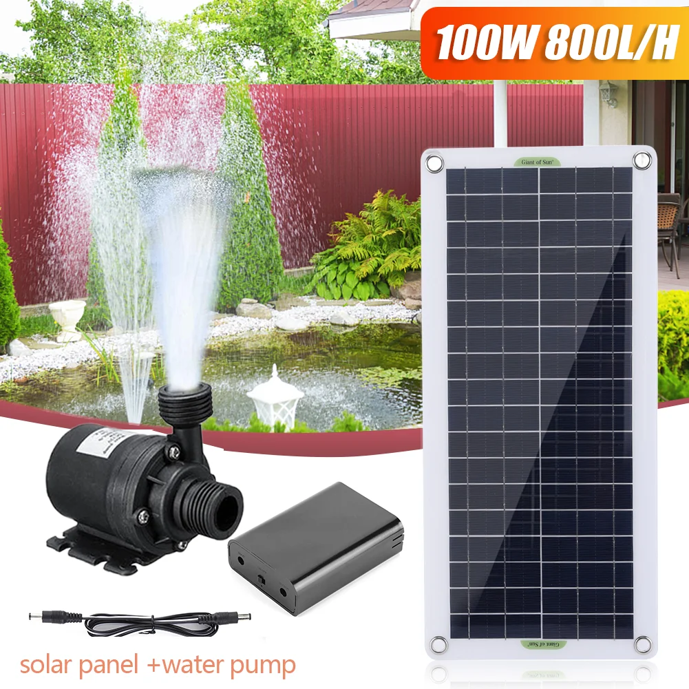 Custom 100W 800L/H Solar Panel Power Bank WaterPump Set Ultra-quiet Submersible Water Pump Motory Fish Pond Garden Fountain