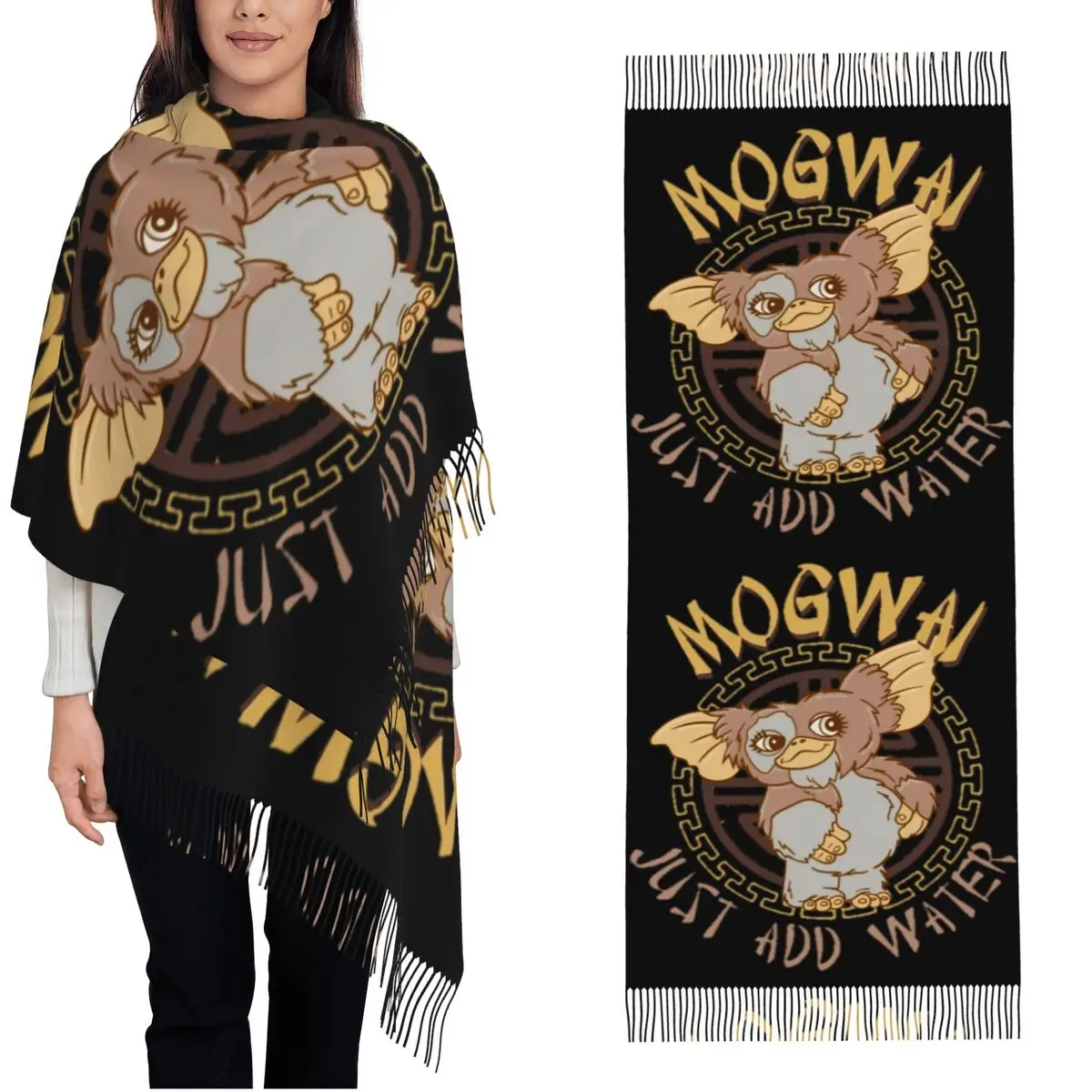 Womens Scarf with Tassel Mogwai Just Add Water Large Winter Fall Shawl Wrap Gremlins Movie Gifts Cashmere Scarf