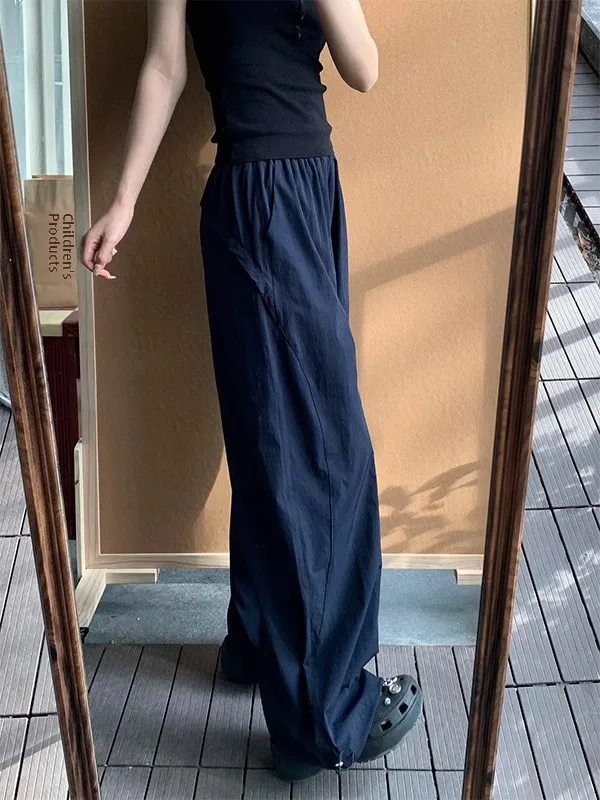 Trendy Thin Blade Soft ell Men's Summer Casual Work Pants Loose Fit High Waist Long Straight Leg Polyester Fiber Pure Color