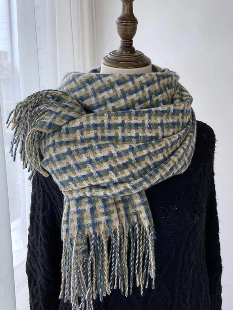 New Vintage Scarf Headscarf Winter Women Ladies Men Preppy Plaid Tassel Scarve Warm Pashmina Mujer Femme Male Foulard Wrap Shawl