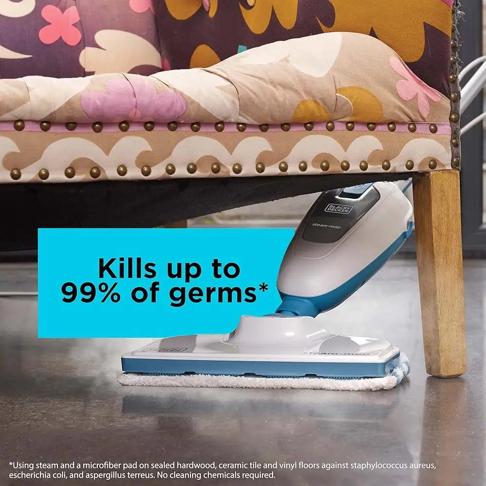 Steam Mop HSM13E1 Quick Heat Versatile Microfiber Pad Swivel Head Corded Design 12FT Unlimited Runtime Sealed Surfaces Cleaning