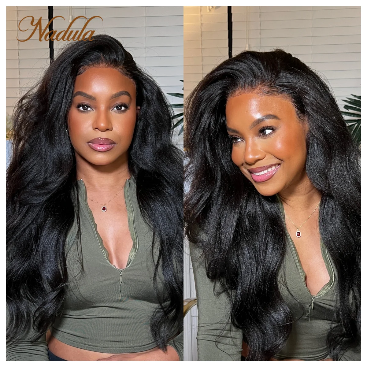 Nadula Yaki Straight 7x5 Bye Bye Knots Put and Go Glueless Lace Wig Black Straight Bleached Knots Wig 150% Density Human Hair