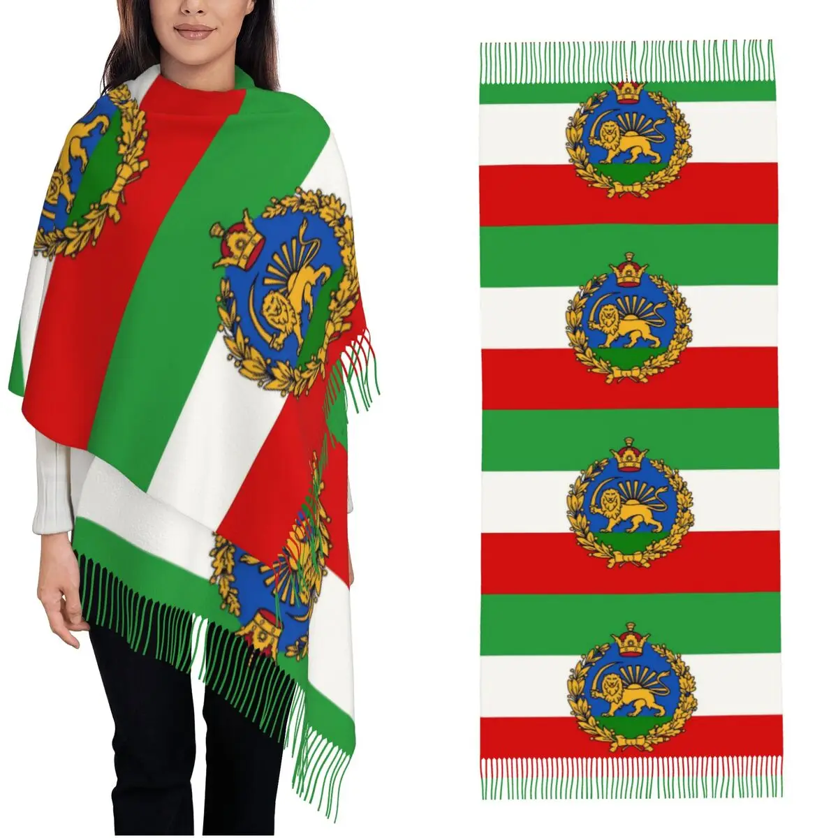 

Иранский шарф с флагом Ирана, теплый палантин с длинными кисточками, женские головные уборы на заказ, зимние повседневные шарфы-фуляры