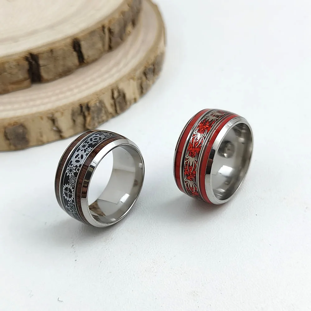 Vintage Red Pattern Stainless Steel Rings Niche Versatile Couple Rings Wedding Party Jewelry Fun gifts for friends