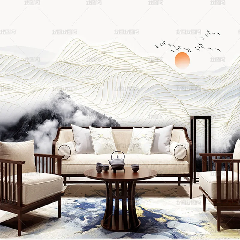 

Пользовательские 3D новая китайская линия живопись пейзаж птица художественная концепция обои фреска искусство ТВ гостиная спальня ресторан 8d