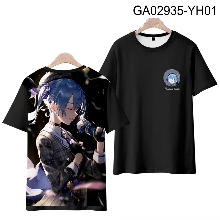 Vtuber hoshimati suisei 3D-Druck T-Shirt Sommer mode Rundhals ausschnitt Kurzarm beliebte japanische Streetwear plus Größe