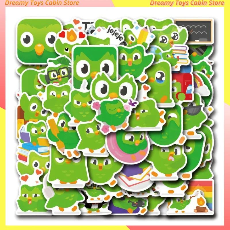 55 יחידות מדבקות Duolingo למידה תוכנה ציפור ירוקה מדבקות קרטון DIY מחברת טלפון ציוד כתיבה מקרר קישוט צעצוע מתנה לילד