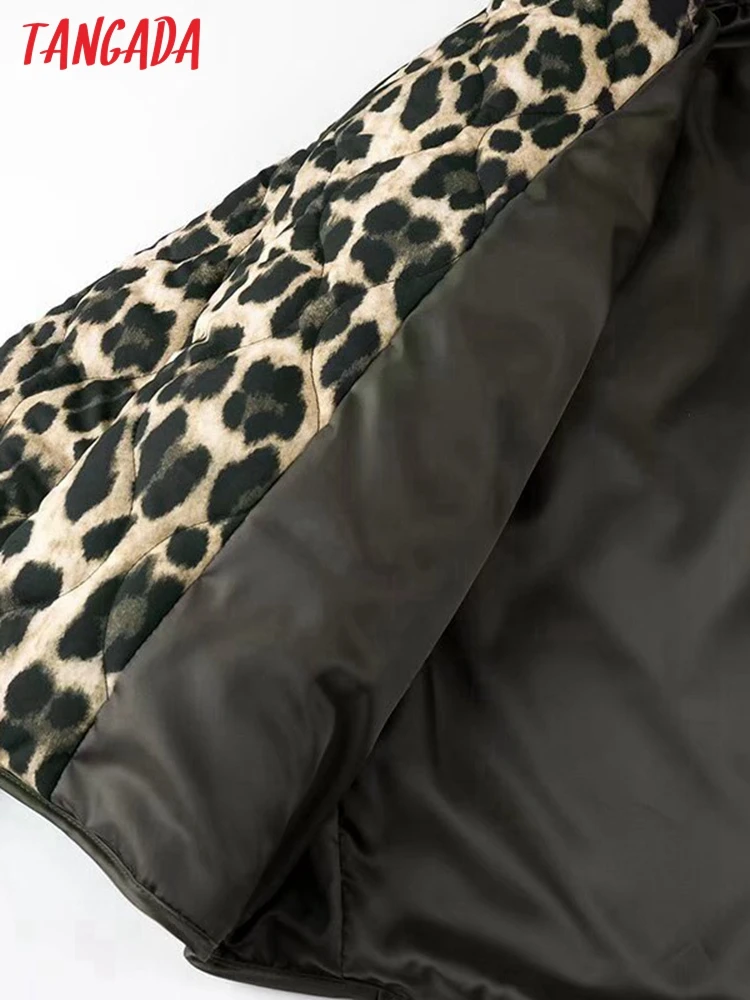 Tangada 2024 Women Leopard Oversize Coat Female Warm Loose Parkas JA17