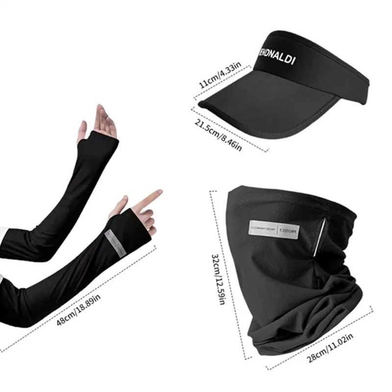 3Pcs Summer Sunscreen Mask Cover Arm Sleeves and Hat Set Cooling Ice Silk Uv Protection Long Gloves Balaclava Mask Outdoor Sport