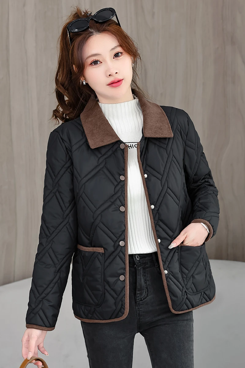autunno e inverno Parka in cotone da donna Cappotto con risvolto Cappotto corto alla moda versatile per il tempo libero femminile Giacca sottile in puro colore