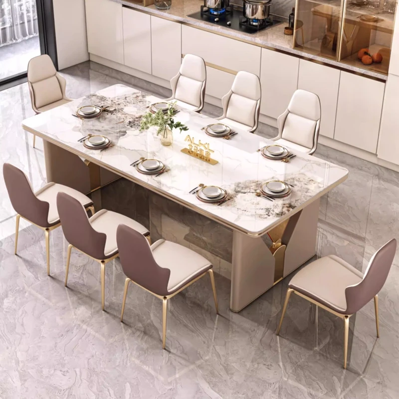 Luxury Glossy Sintered Stone Dining Table Modern Minimalist Rectangular Dining Table 140-200cm Light Luxury Home Furniture