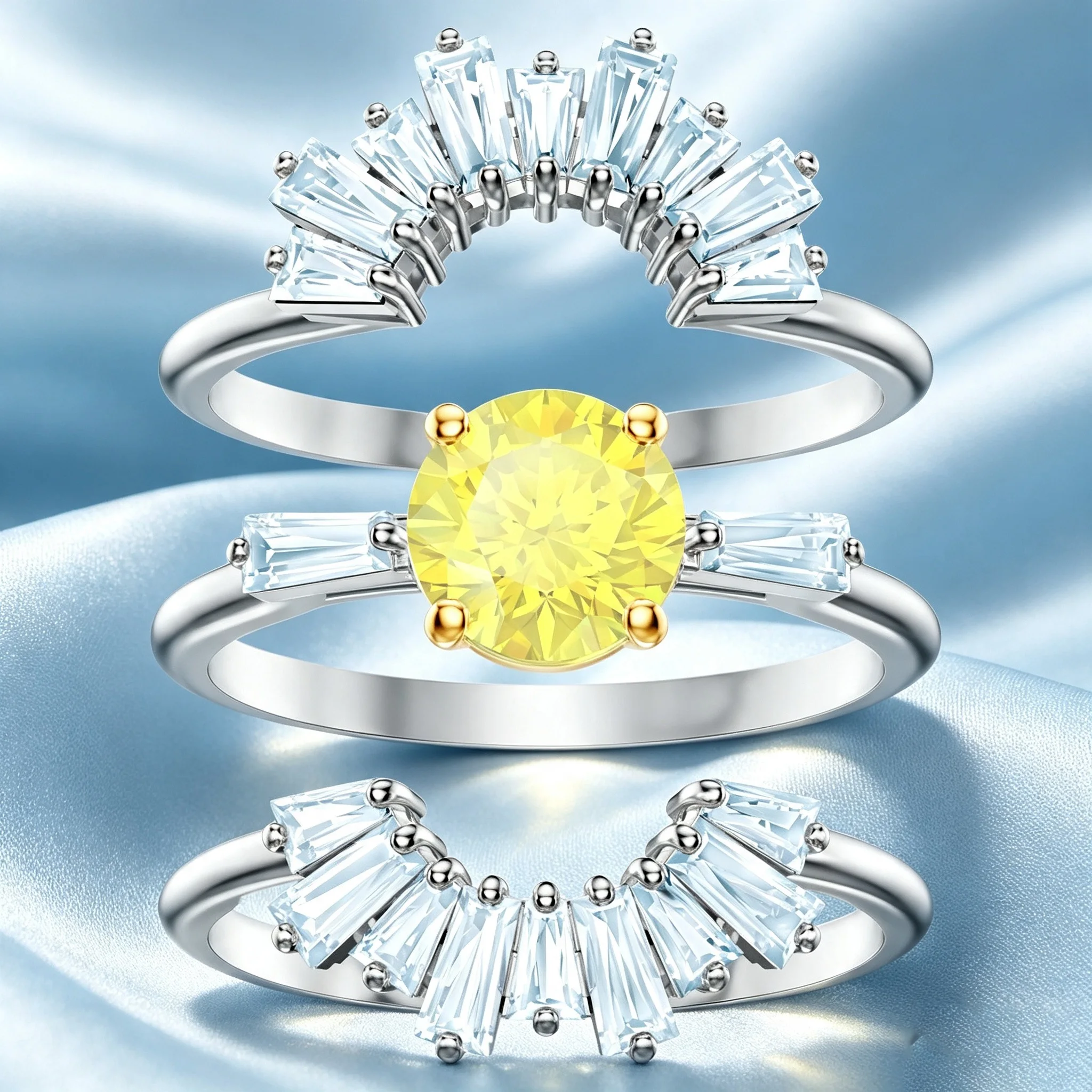 Women's Multilayer Stackable Open CZ Butterfly Floral Ring
