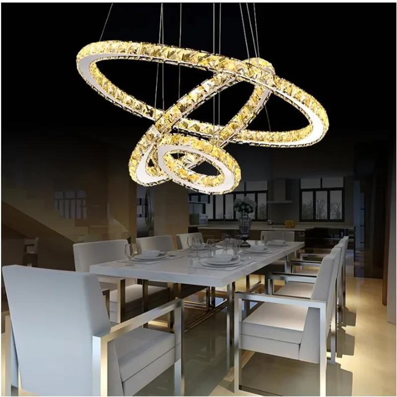 Lampu Gantung Langit-langit Cincin Kristal Modern Lampu Gantung Ruang Makan Keluarga Lingkaran Dekorasi Rumah LED Perlengkapan Berkilau Lampu Gantung