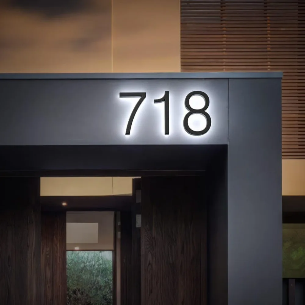 LED Stainless Steel House Number 3D Metal Backlit Number Light Up Letter Led Numbers Signs for Hotel Building Apartment Door