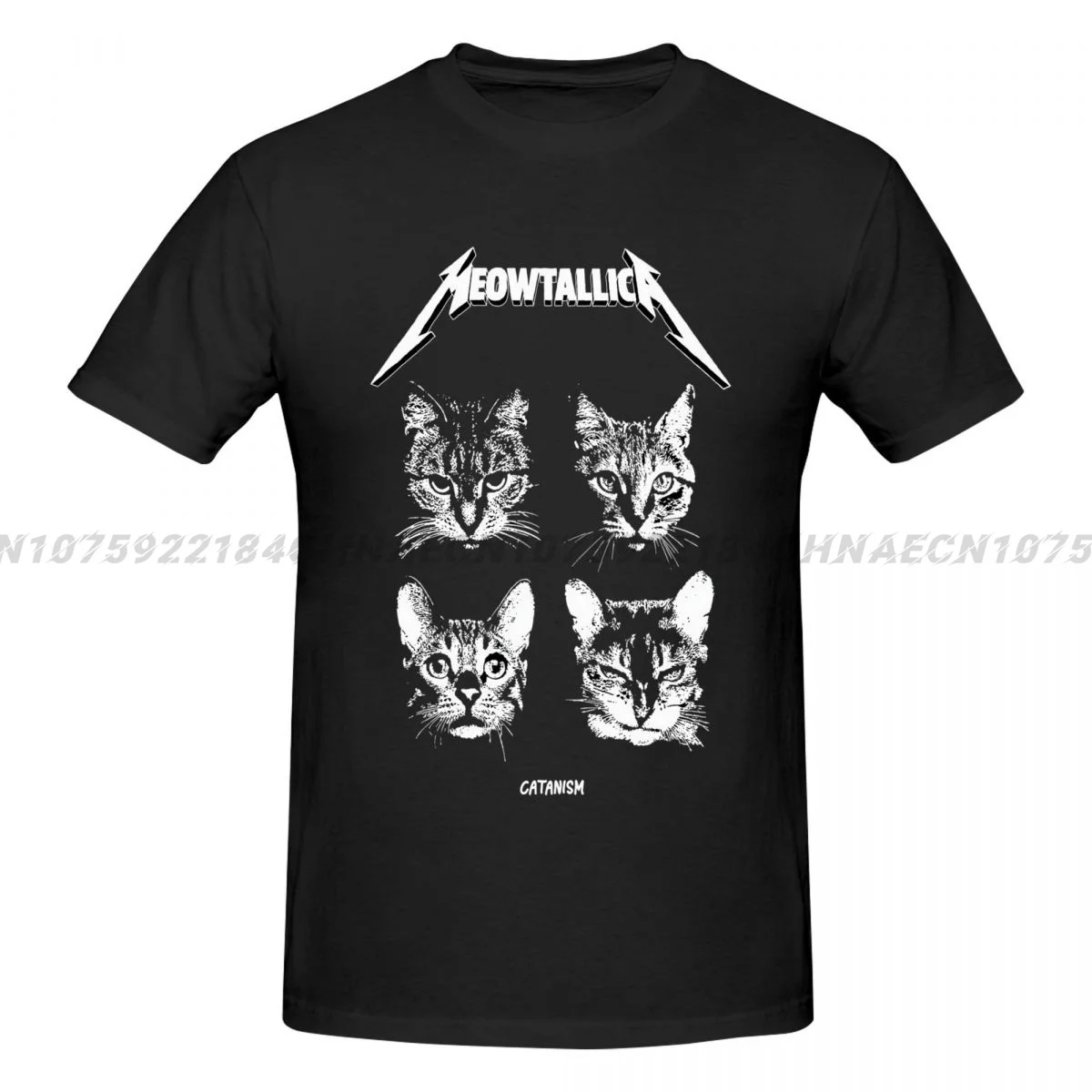 MEOWTALLICA T Shirts Men Women\'s Cotton Vintage T-Shirts Round Collar Rock Music Tees Short Sleeve Clothes Birthday Present