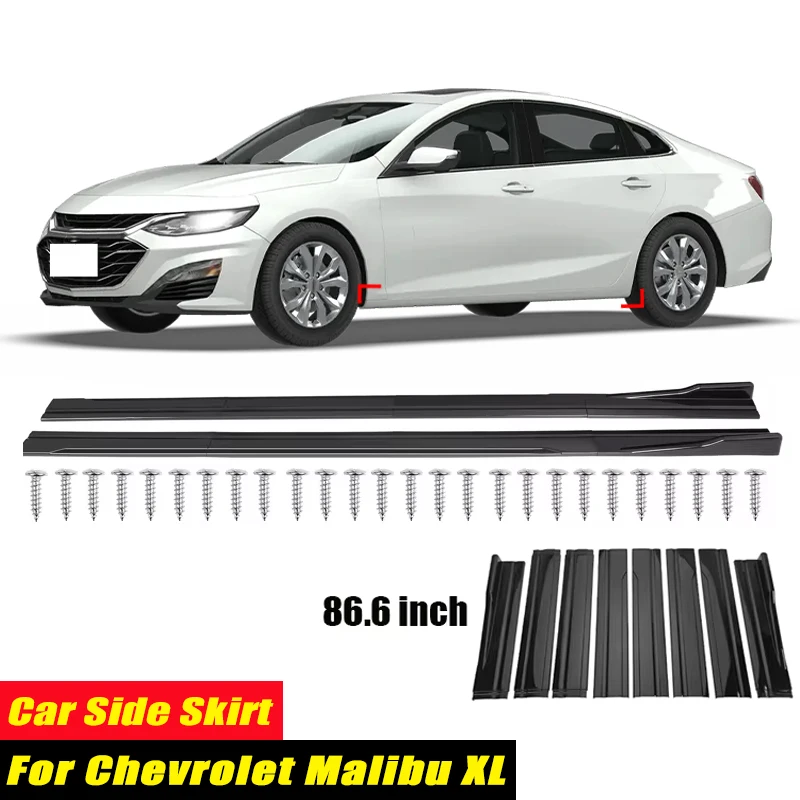 For Chevrolet Malibu XL Racing Style Side Skirts 86.6Inch 2.2M Rocker Panels Side Lip, ABS 8Pcs Glossy Black Car Body Kit