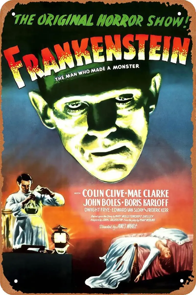 Frankenstein (1931) Horror Movie Poster Retro Metal Sign for Cafe Bar Man Cave Garage Home Wall Decor Vintage Tin Sign 12 X 8 in