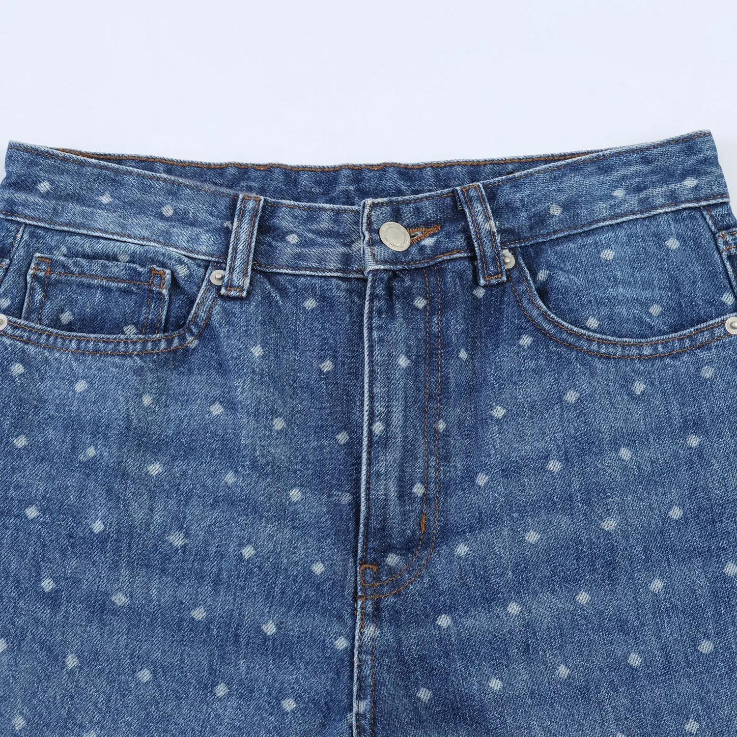 Dave&di Versatile Color Blocking Polka Dot Mid Waist Tapered Denim Pants Woman Clothes Women's Pants And Trousers
