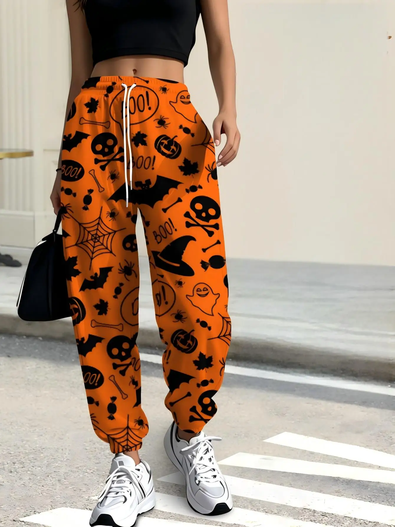 2026 autumn and winter new style women's pants street fashion casual comfortable easy-matching 3D pumpkin pattern print