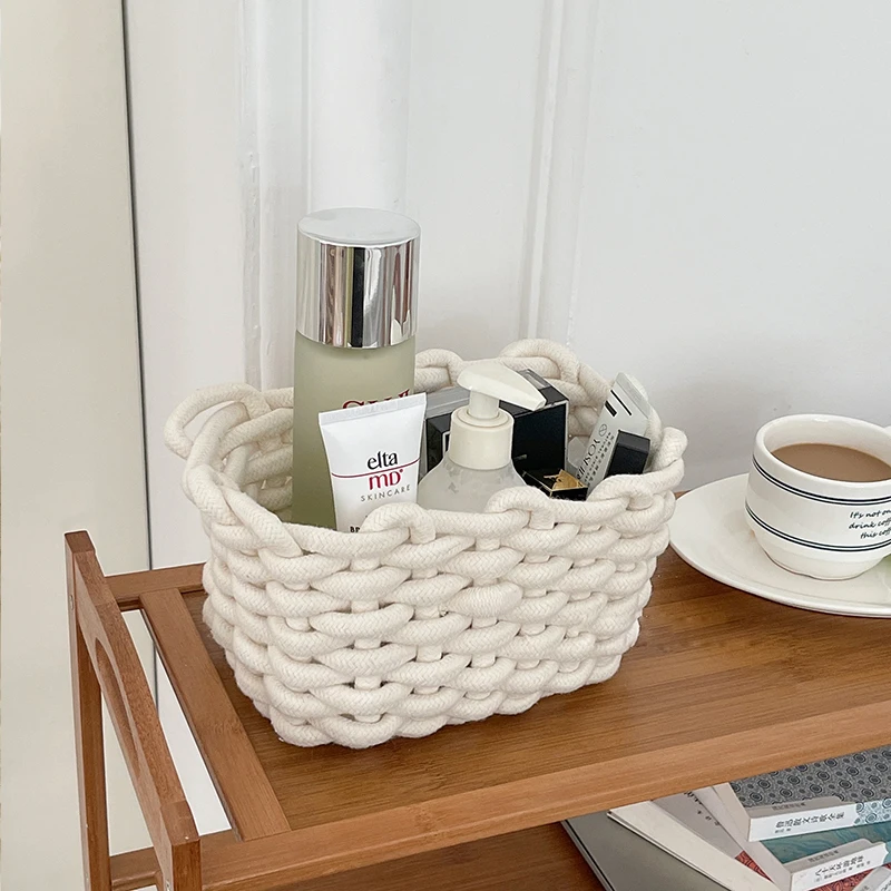اليدوية القطن حبل سلة التخزين المنسوجة سطح المكتب ألعاب الأطفال أشتات سلة التخزين سلة النزهة أشتات مستحضرات التجميل