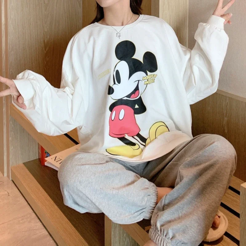 Disney Mickey autumn new pajamas female cartoon cute animation sweet girl pullover loungewear