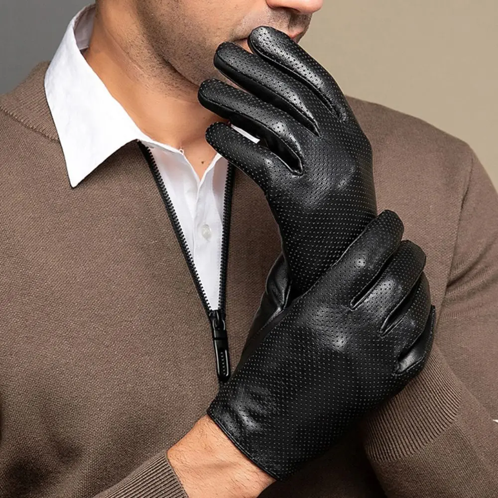 

Однотонные мужские перчатки из натуральной кожи, дышащие, теплые, изоляционные, из овчины, кожаные перчатки, перчатки для вождения с сенсорным экраном для мужчин