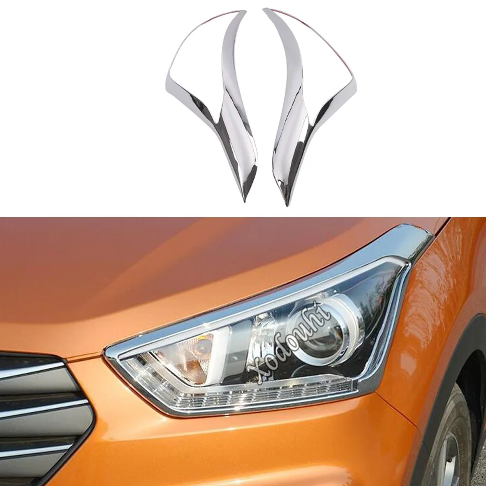 

Front Head Light Lamp Hood Eyebrow Frame Stick ABS Chrome Cover Trim 2PCs For Hyundai Creta IX25 2014 2015 2016 2017 2018 2019
