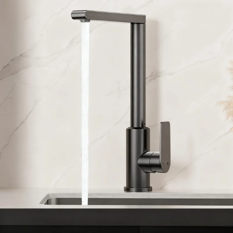 

Anti-Splash Kitchen Faucet - Gunmetal Swivel Sink Tap with Hot/Cold Water for Dishwashing and Food Preparation