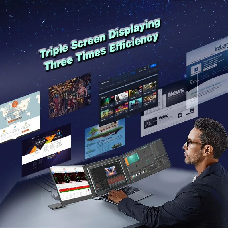 2024 New FHD 15.6inch Widescreen 16:9 Dual Screen Portable Laptop Screen Extender for Notebook Laptop Type-C Connection