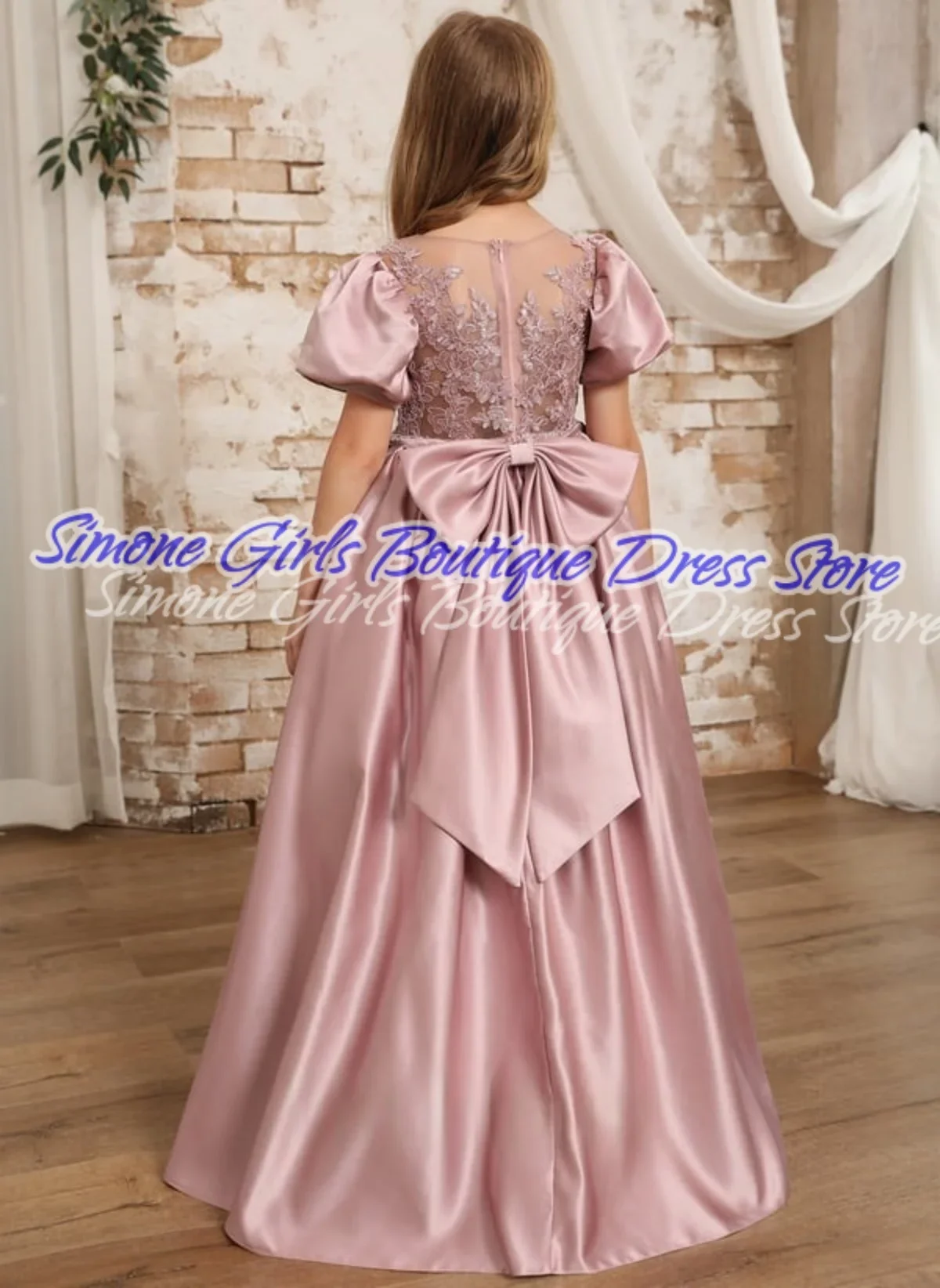 التطريز القوس حزام تصميم نفخة الأكمام زهرة فتاة فساتين لحفلات الزفاف عطلة الاحتفال حفلة الاستقبال الرسمية