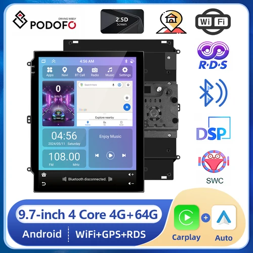 Podofo 9,7 Zoll Android Auto Stereo Radio für universelle 2 64g Carplay Android Auto Auto Multimedia Player Bluetooth WLAN Navigation