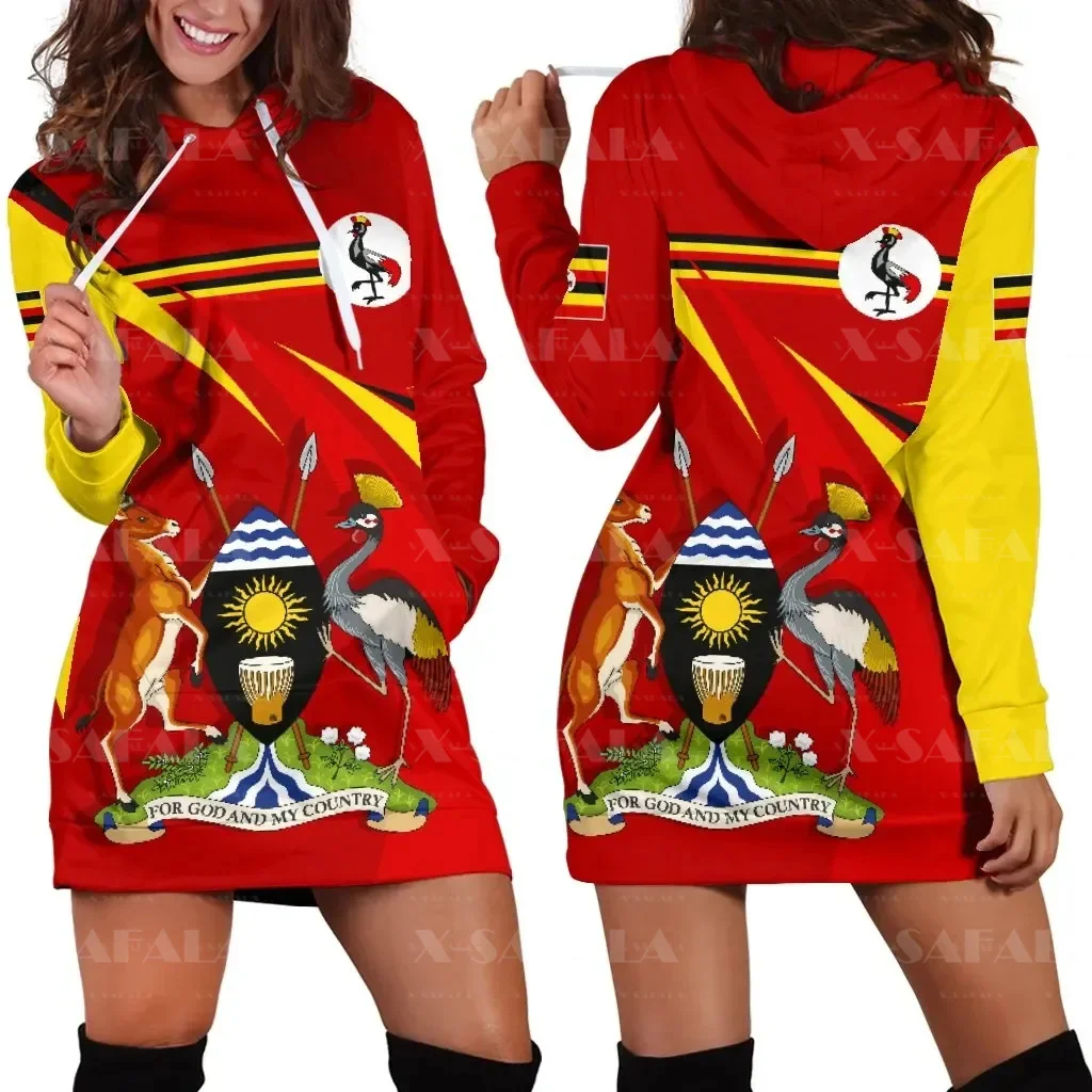 

Uganda Nation Of Coat Of Arms Flag 3D Print Fashion Slim Hoodie Dress Women Casual Wear Long Sleeve Hooded Sweatshirt Pullover