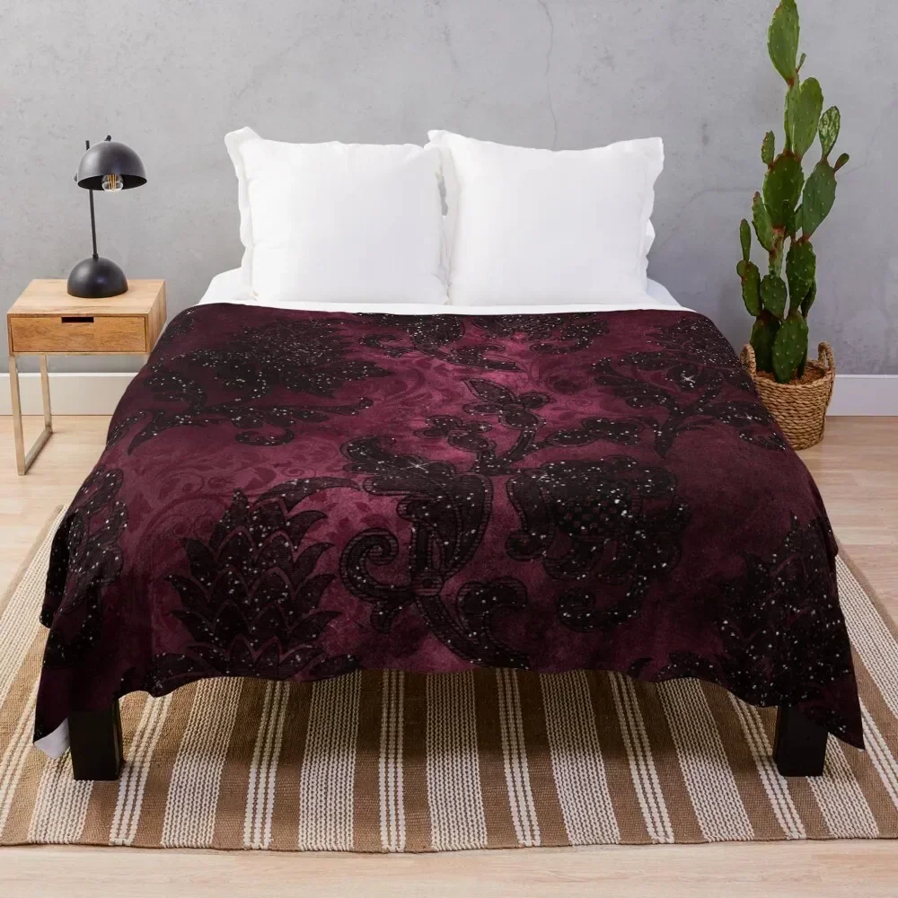 

Vintage Glamour Burgundy Damask Throw Blanket Outdoor Soft Blanket for Picnic Beach Camping