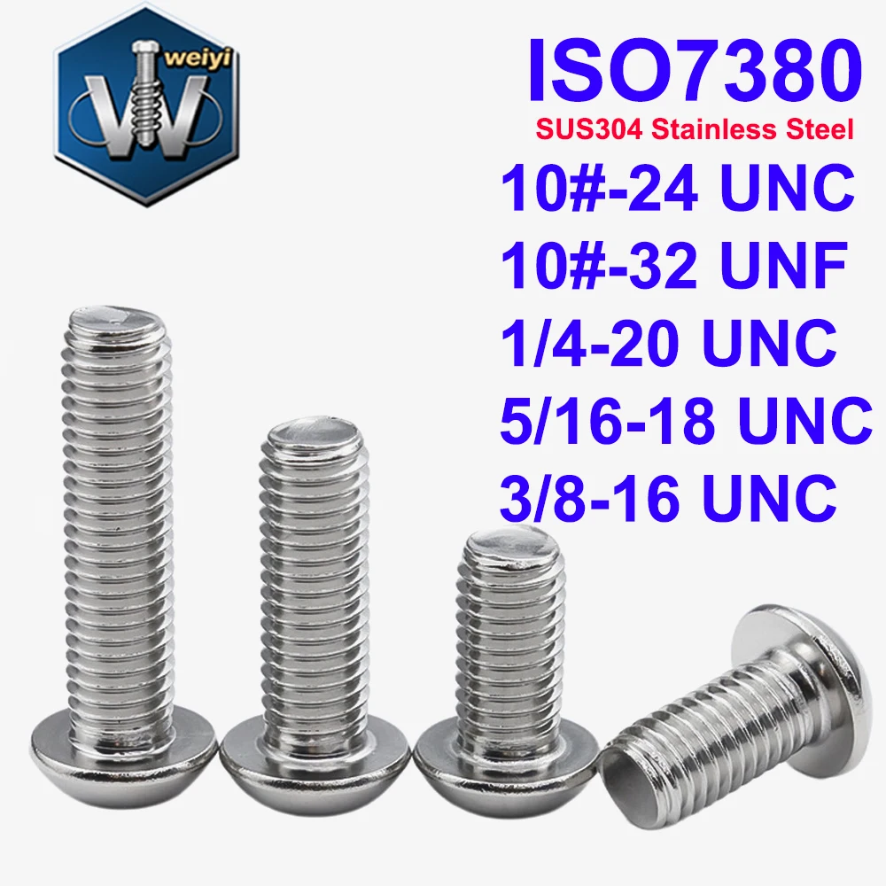 

Weiyi ISO7380 10# 1/4'' 5/16'' 3/8'' UNC UNF SUS304 Stainless Steel Hex Socket Button Round Head Screws Allen Key Bolt