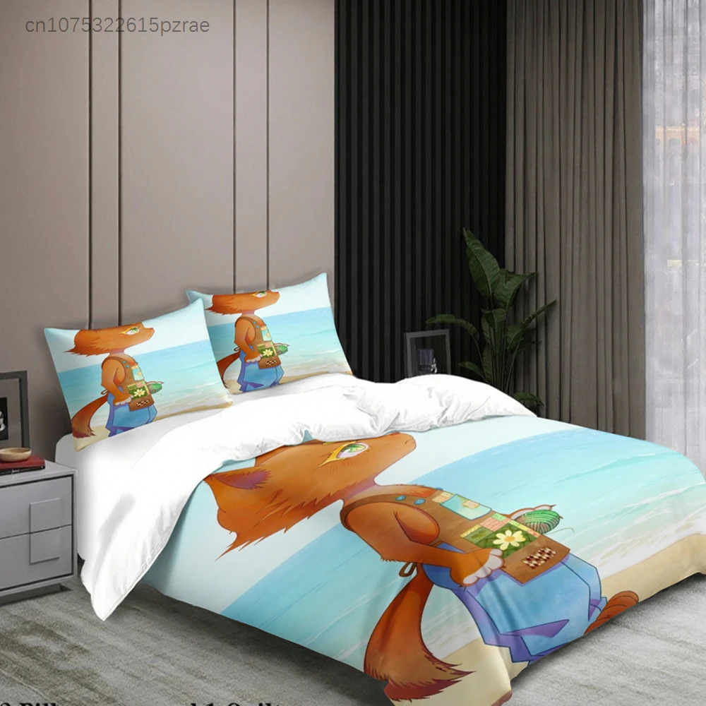 Blue Seaside Bedding Set Softville Cozy Town Cute Fern The Quilt Fox With Duvet Cover Pillowcase For Children's Bedroom Decor