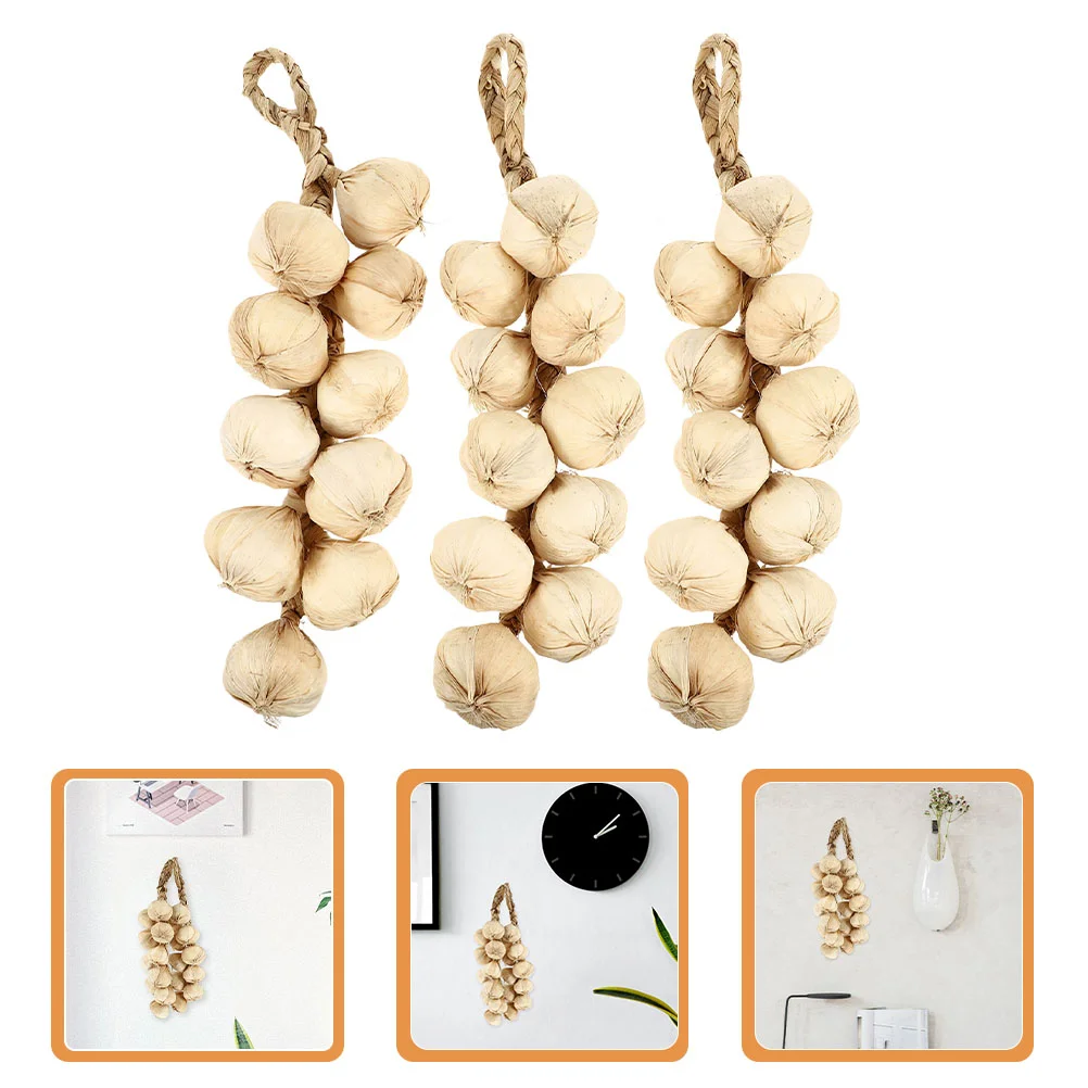 3 Pcs Simulated Vegetable Skewers Garlic Artificial Crusher Press Hanging Decor Faux Vegetables Joystick