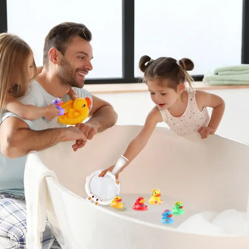 Rubber Ducks For Bath Floating Bathtub Water Toy 6 Mini Duck Toys Set With Fish Net Cute Rubber Animal Toys Funny Bathtub Toy