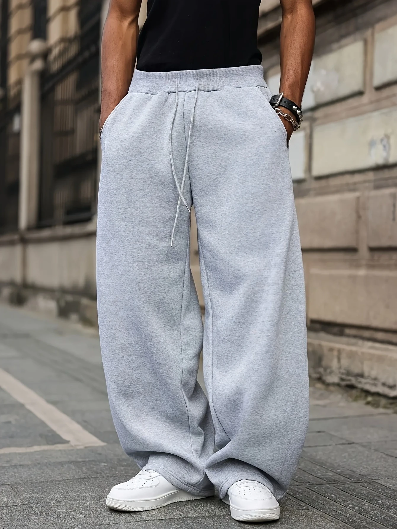 

Men'S Casual Loose-Fit Joggers Black Medium Stretch Straight Leg Design Comfortable Stylish for Casual Attire Jogging Pants