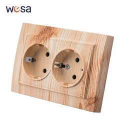 WESA Wood Power Socket 16A EU Standard Electrical Outlet Standard Ground Wall Socket Embedded Plug Flame Retardant Plastic Panel