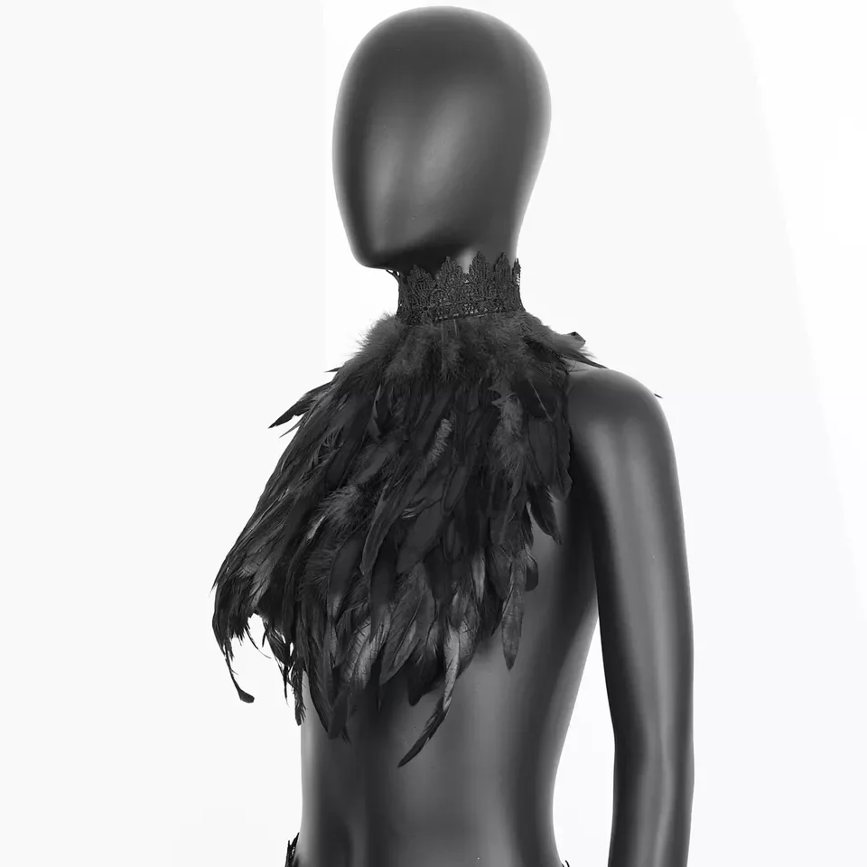 เสื้อคลุมผ้าลูกไม้สไตล์โกธิคประดับขนนก พร้อมเข็มขัด สำหรับงานฮาโลวีน งานแสดง ชุดเต้นรำพื้นเมือง แฟชั่นผู้หญิง