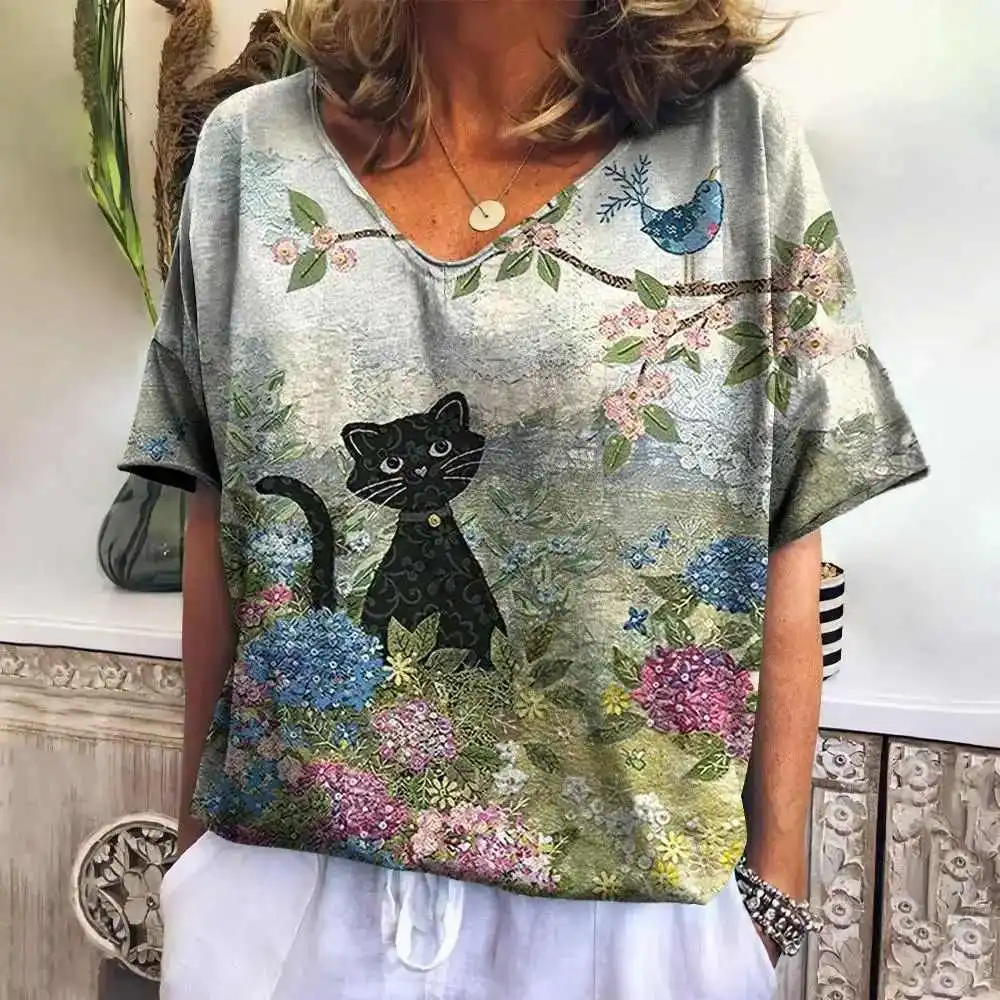 

Women's Cartoon Print T-irt Summer ort V-ne Svel Casual Elastic Waist Nylon Cotton Blend Thin Fabric Pants